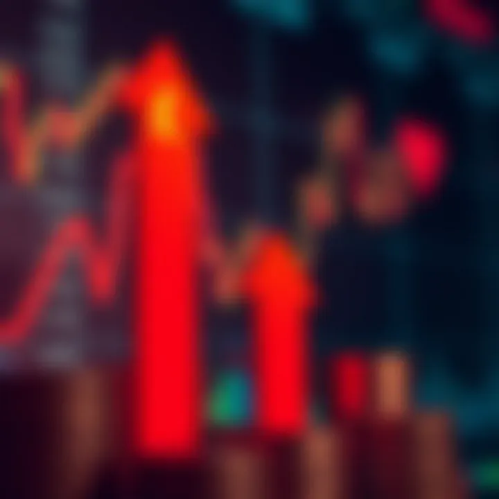 Illustration of currency exchange symbols with upward and downward arrows indicating forex market trends