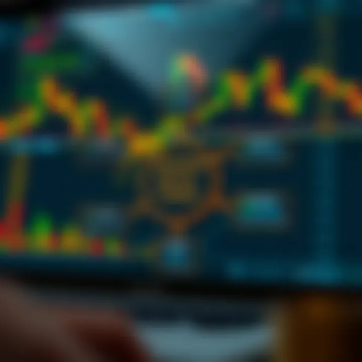 Diagram illustrating the mechanism of binary trading with financial charts and decision options