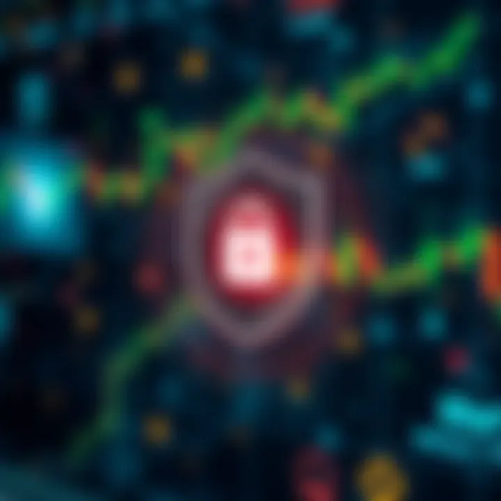 Secure Trading Environment for Forex Traders Illustration of secure online trading with shield symbol, currency signs, and digital network background