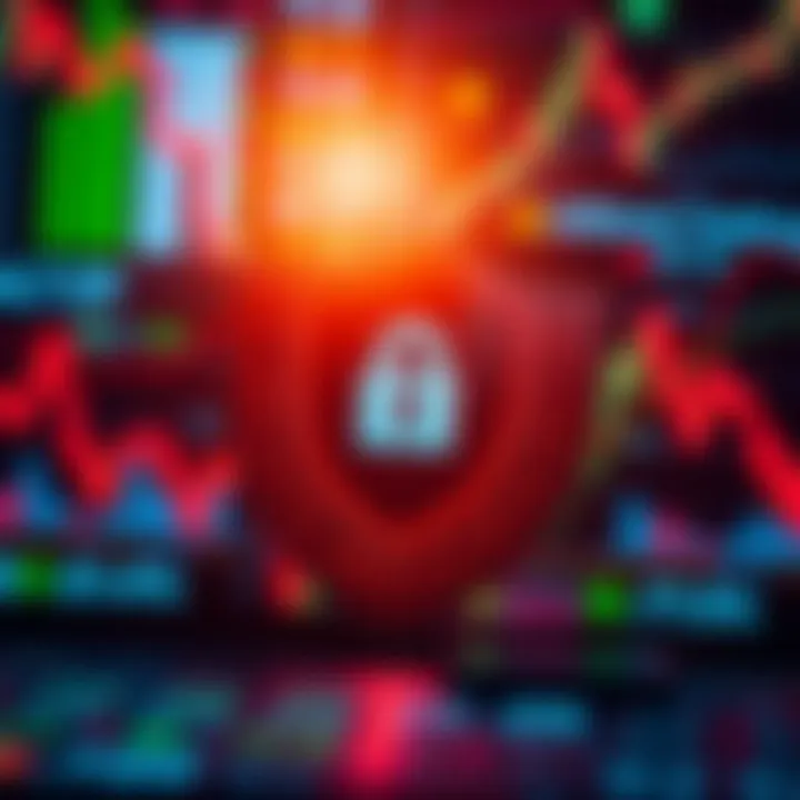 Conceptual illustration of regulatory compliance and secure trading environment with digital shield and currency symbols