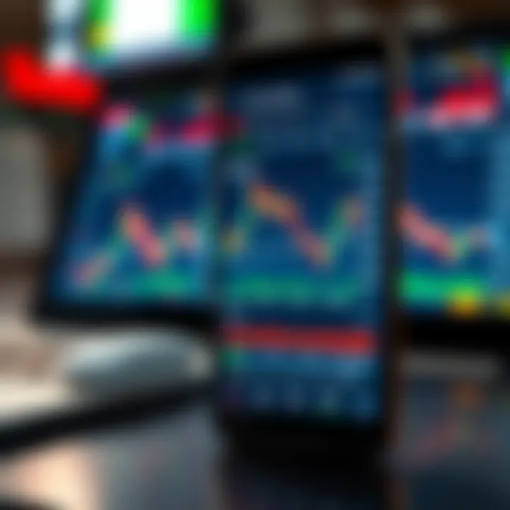 Mobile phone displaying a forex trading application with currency charts and market data