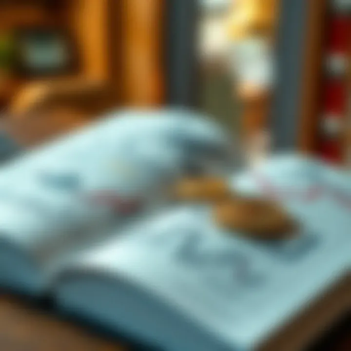 Open book with financial charts and currency symbols related to forex market