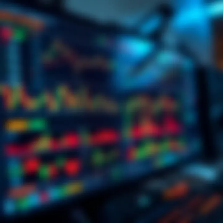 Digital interface displaying various cryptocurrency trading charts and analytics on a computer screen