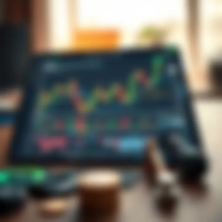 Illustration of forex trading tools including charts, risk control icons, and strategy elements