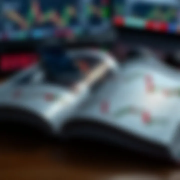 Open book with forex trading charts and graphs on pages