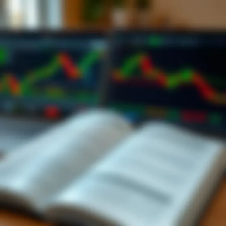 Open book and laptop showing forex trading concepts and strategies