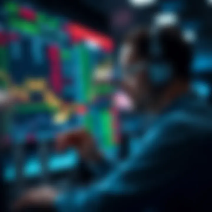 Trader analyzing economic data and currency trends on a digital interface