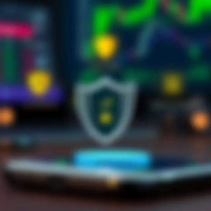 Illustration of key features like security shield, cost efficiency, and regulatory compliance icons surrounding a mobile device