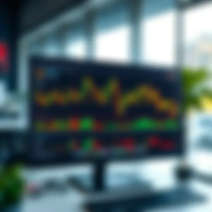 Desktop screen displaying forex trading dashboard with charts and market indicators