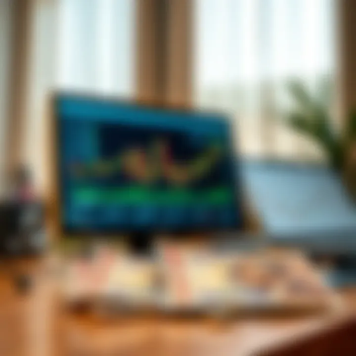 Desk setup with computer displaying forex trading platform and Kenyan shilling notes