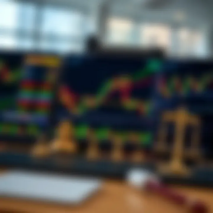 Collection of forex trading tools including charts, risk management icons, and legal compliance symbols for Kenyan traders