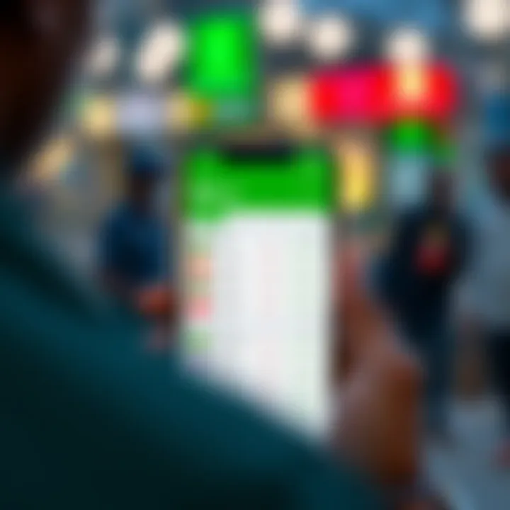 Mobile phone displaying M-Pesa app interface with forex trading options