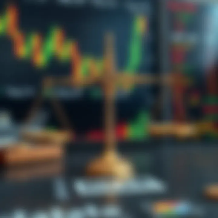 Illustration of risk management strategy with balanced scales and financial charts in the background