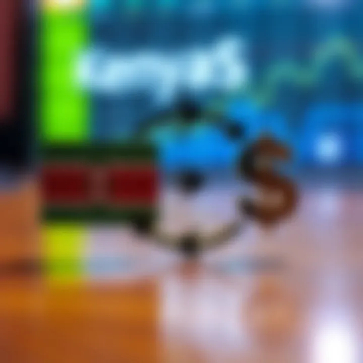 Illustration of Kenyan Shilling and US Dollar symbols connected by arrows symbolizing forex trading