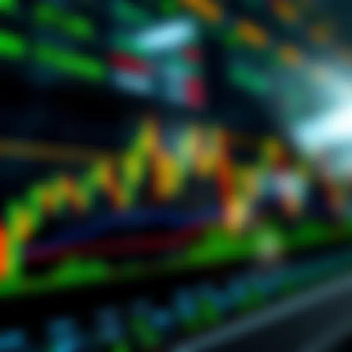 Forex market chart showing currency pairs with upward and downward trends