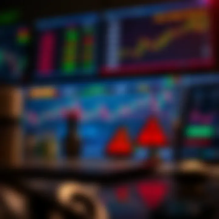 Illustration of risk management strategies with charts and alert symbols beside forex trading tools