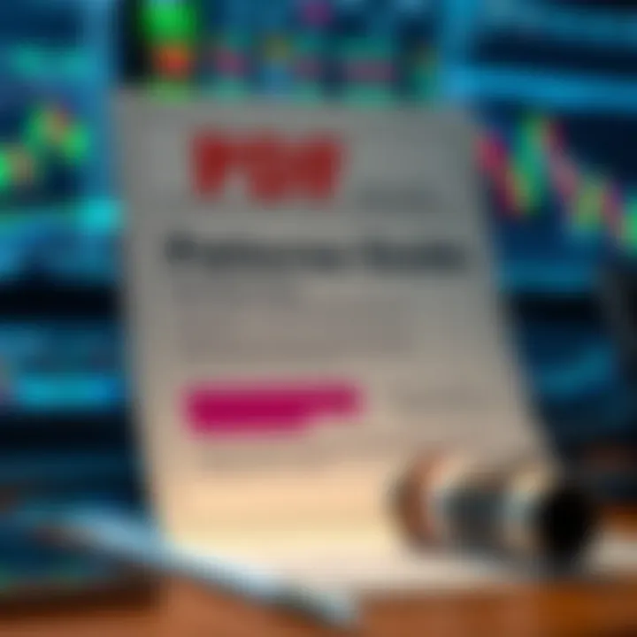 Visual representation of a PDF document titled ‘Chart Patterns Guide’ with highlighted annotations and trading chart examples