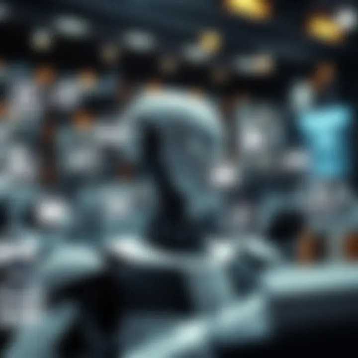 Conceptual representation of automation technology with robotic icons connected to various industry sectors