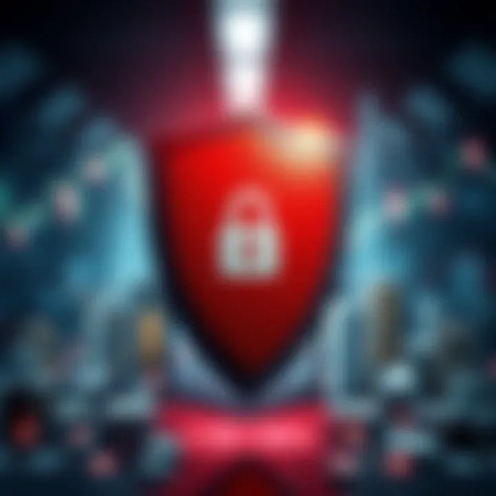 Conceptual illustration of protective shield over business icons representing asset security and regulatory compliance