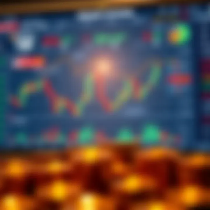 Illustration of binary options strategy with market trends and risk management elements