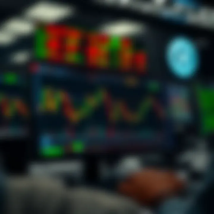 Digital interface displaying binary options trading platform with charts and financial data