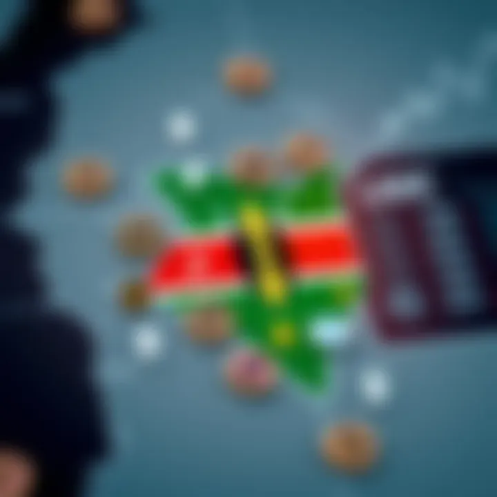 Conceptual graphic showing a map of Kenya with trading icons and legal symbols representing regulatory aspects