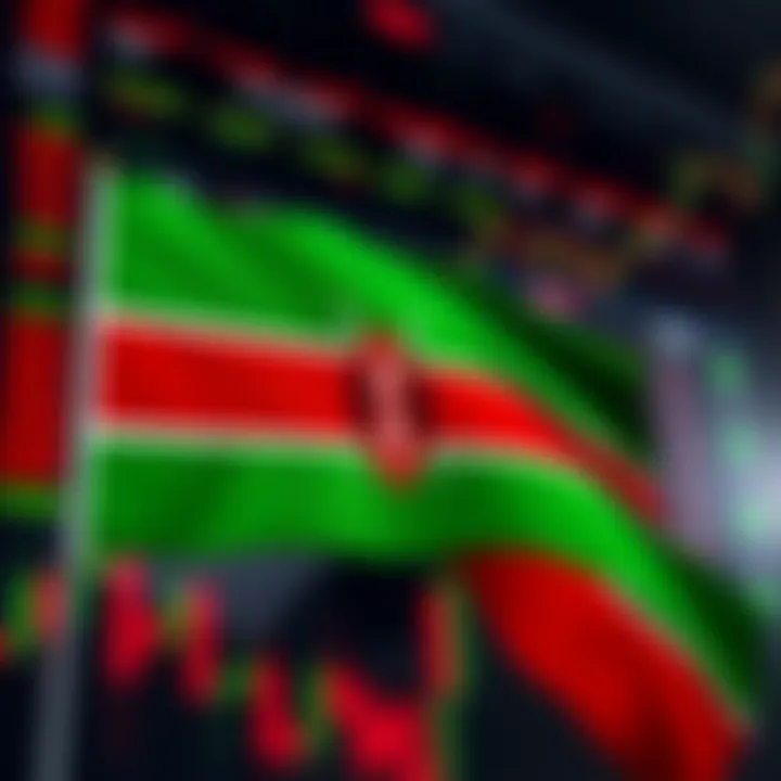 Digital representation of binary options trading with financial charts and Kenyan flag