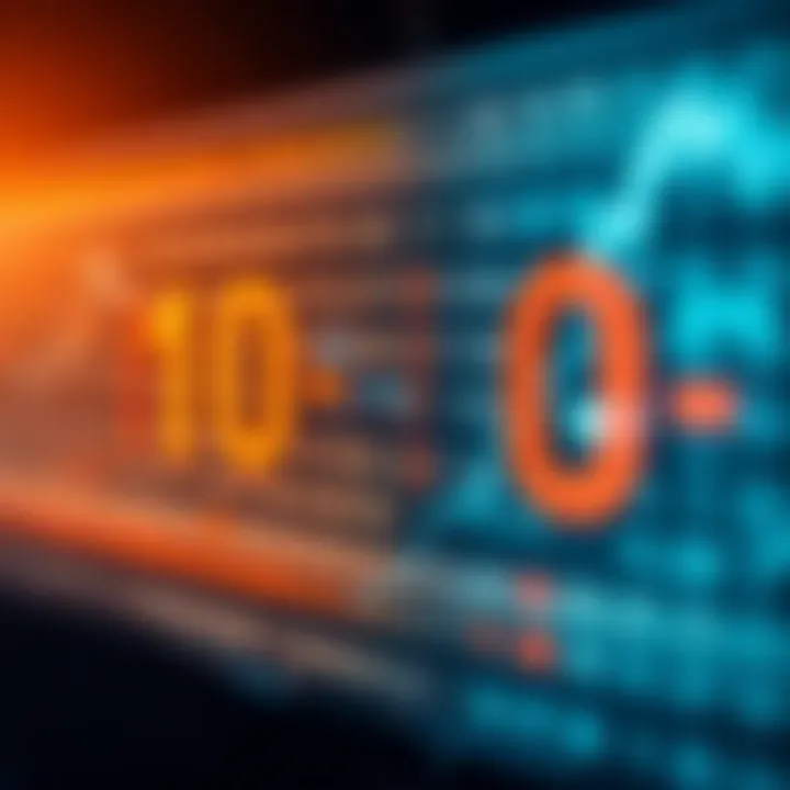 Example showing binary number being translated into decimal through addition of weighted digits