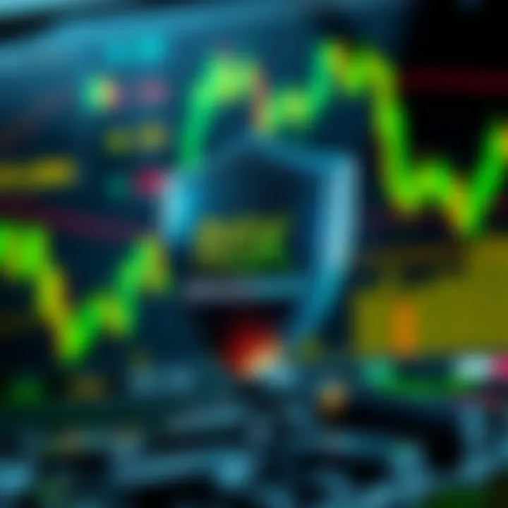 Risk Management Concepts in Binary Trading Platforms Conceptual illustration of risk management in financial trading with shield and financial charts
