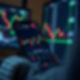 Mobile device displaying forex trading app interface with charts and currency pairs