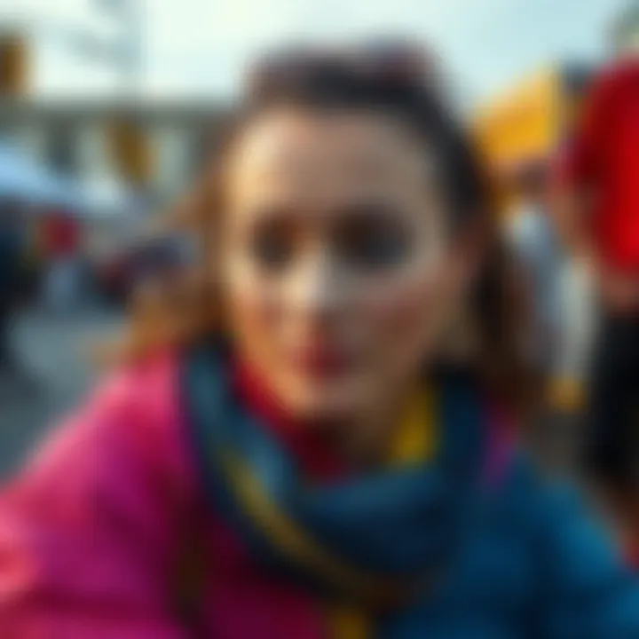 Person expressing non-binary identity through vibrant and colorful clothing