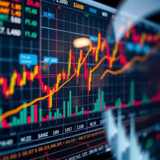 Graph depicting fluctuating currency market trends with various forex trading indicators