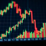 Chart showing currency exchange rate fluctuations over time with green and red candlesticks